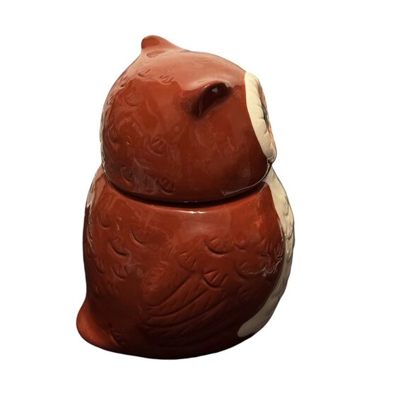 Ceramic Owl Cookie Jar With Lid Brown & Cream - Picture 3 of 6